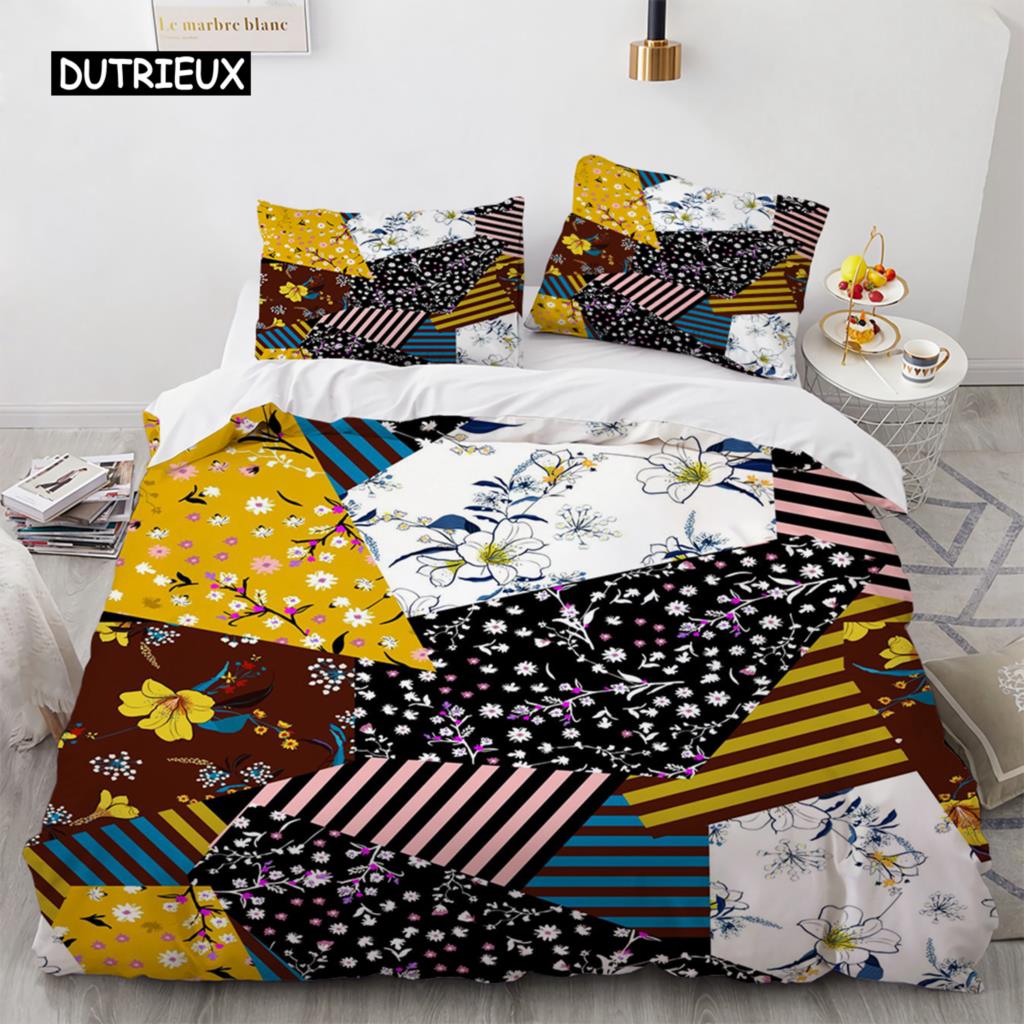 

Comfortable Classic Geometric Flowers Abstract Floral Adults Colorful Modern Splicing Art Polyester King Queen Quilt Comforter (quilt)-EU Single(135*200cm)3pcs