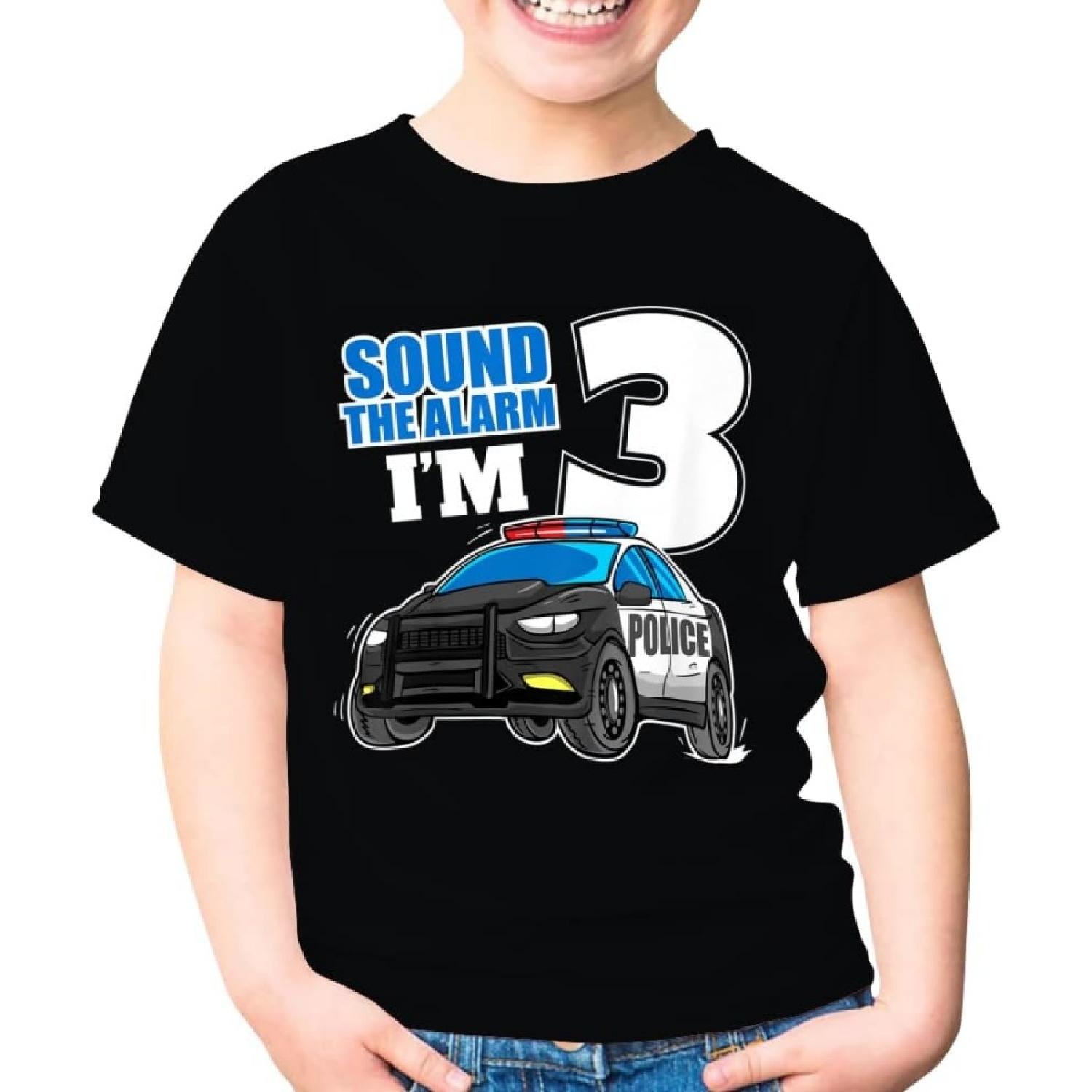 Modern Supply Tee Kids Police Car 3rd Birthday Boy 3 Year Old Policeman Officer Three Toddler Shirt Gift Boys Girls Youth T-Shirt (Black;5T) S