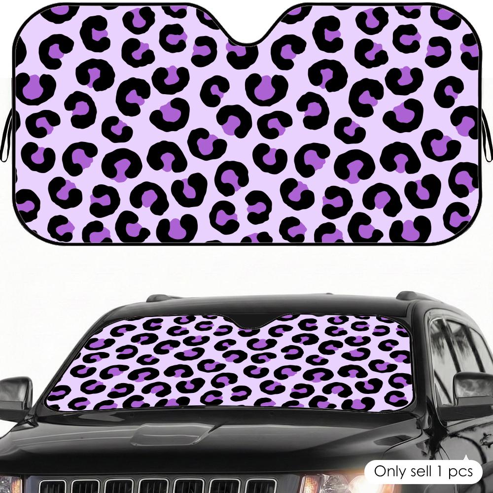 Purple Leopard Print Sun Visor Car Windshield Sunshade UV Protection Reflective Foldable Heat Insulation Cover