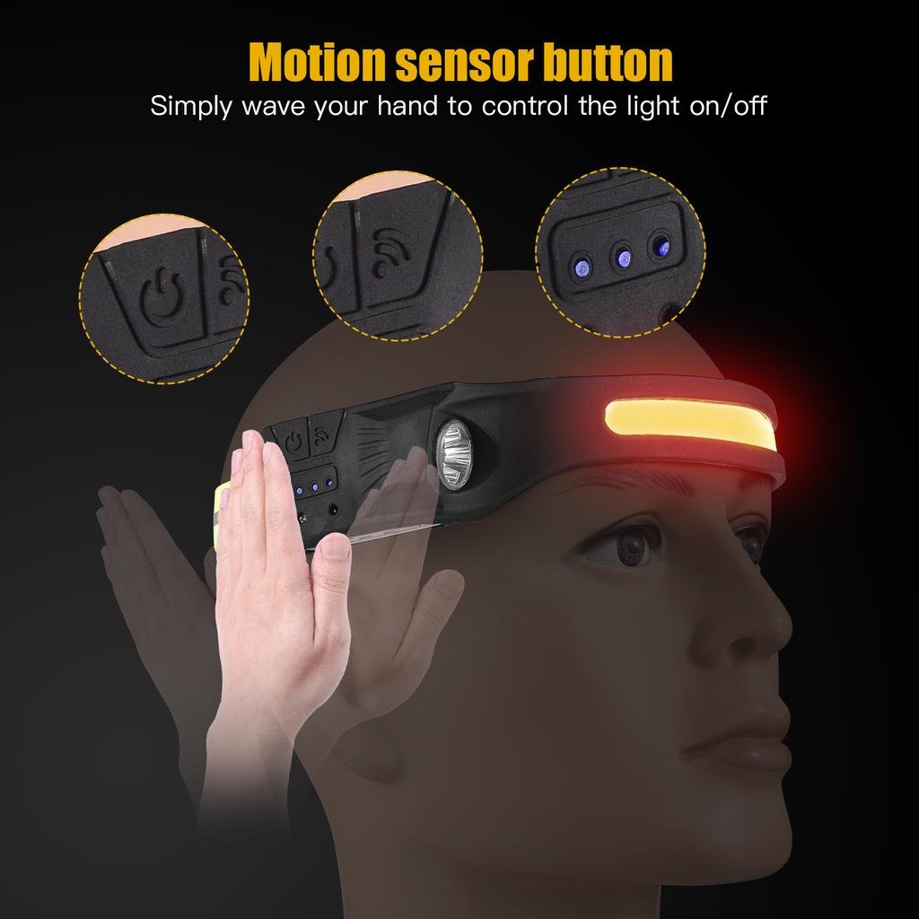 2 stk LED-hodelykt med bevegelsessensor USB oppladbar LED-hodelykt Lommelykt med 7 moduser