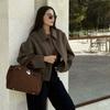 Wool Blended Jacket for Women Fashion Autumn Winter New Long Sleeved Lapel Zip Pocket Warm Woolen Jackets Short Coats