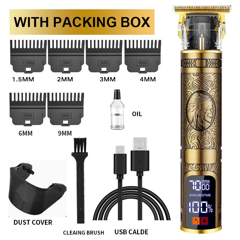 New Hair Clipper LCD Digital Display Household Hair Clipper Retro Oil Head Electric Clipper T9 Buddha Head Carving Small Clipper