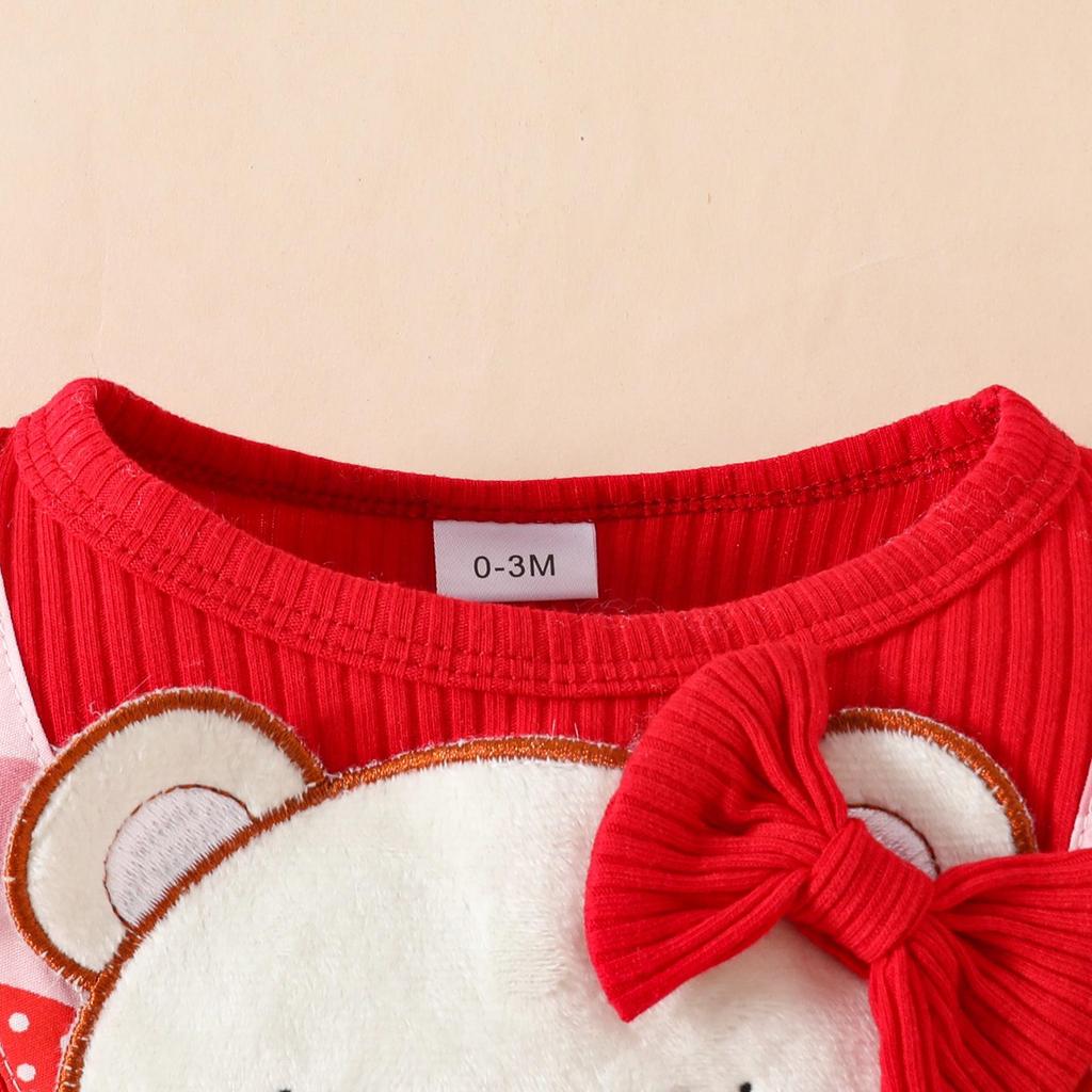 Summer 2026 Strawberry Bear Ribbed Triangle Romper with Faux Straps