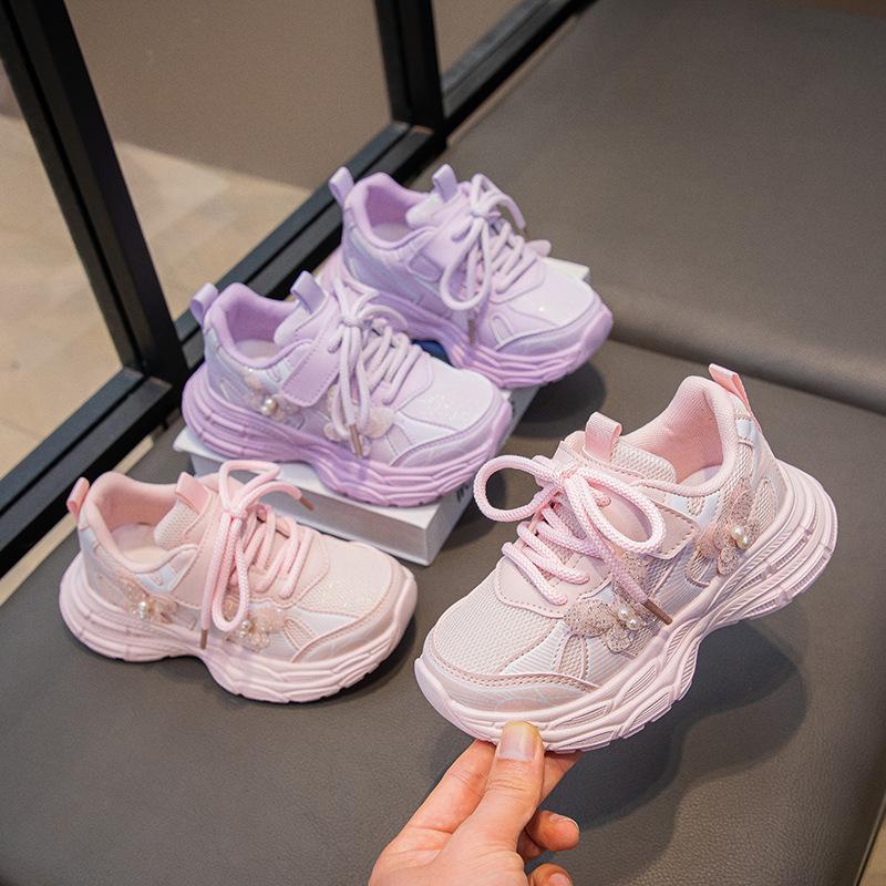 2025 Spring New Girls Sneakers Mesh Breathable Medium and Older Children's Daddy Shoes Korean Version Versatile Princess Style