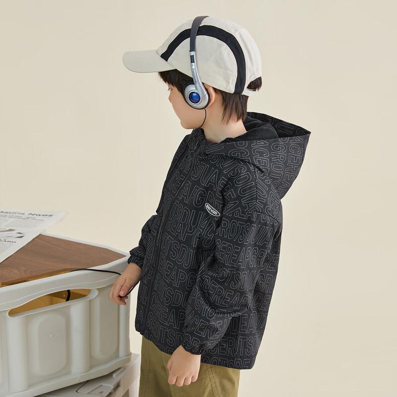 Boys  Letter Print Hooded Fleece Jacket 110