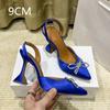 Fashion Pointed Middle And Back Empty Silk Sandals Women'S Net Red With Crystal Bow Stiletto Heels