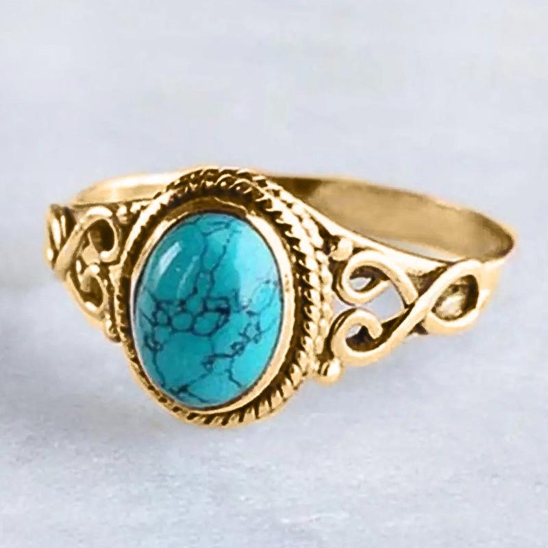 Retro Imitation Turquoise Hollow Ring, White Trend Niche Design Index Finger Ring, Pattern Ring
