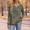 Women's Fashion V-Neck Button-Up T-Shirt With Floral Print Long-Sleeved Top