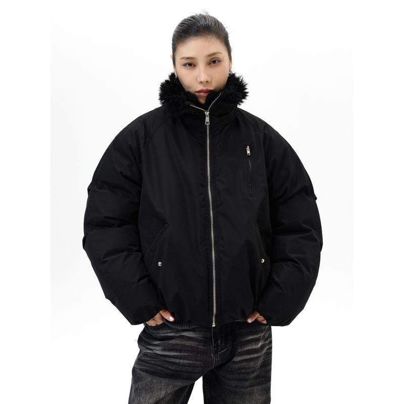 Kisko Winter American-Style Mountain Carving Fur Collar Warm Oversized Cotton Jacket for Men and Women, High-End Casual Coat, Couple's Trendy Style