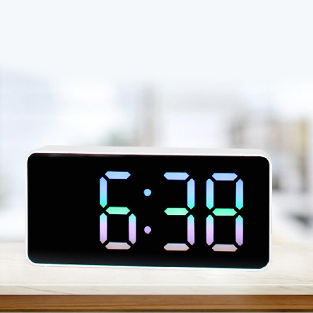 Modern LED Mirror Alarm Clock USB Digital Electronic Clocks with Snooze & Auto Dimmer Brightness & Voice Control Modes