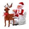 Electric Musical Reindeer Pull Cart Santa Figurine Christmas Decoration Table Decor Toy For Kids Holiday Stocking Stuffer Gift
