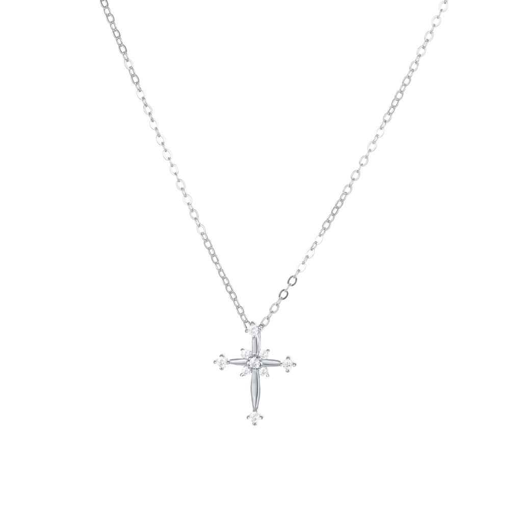 Necklace Women's Mini Cross Necklace Atmosphere Cross Small Flowers Gentle Wind Clavicle Chain Neck Chain