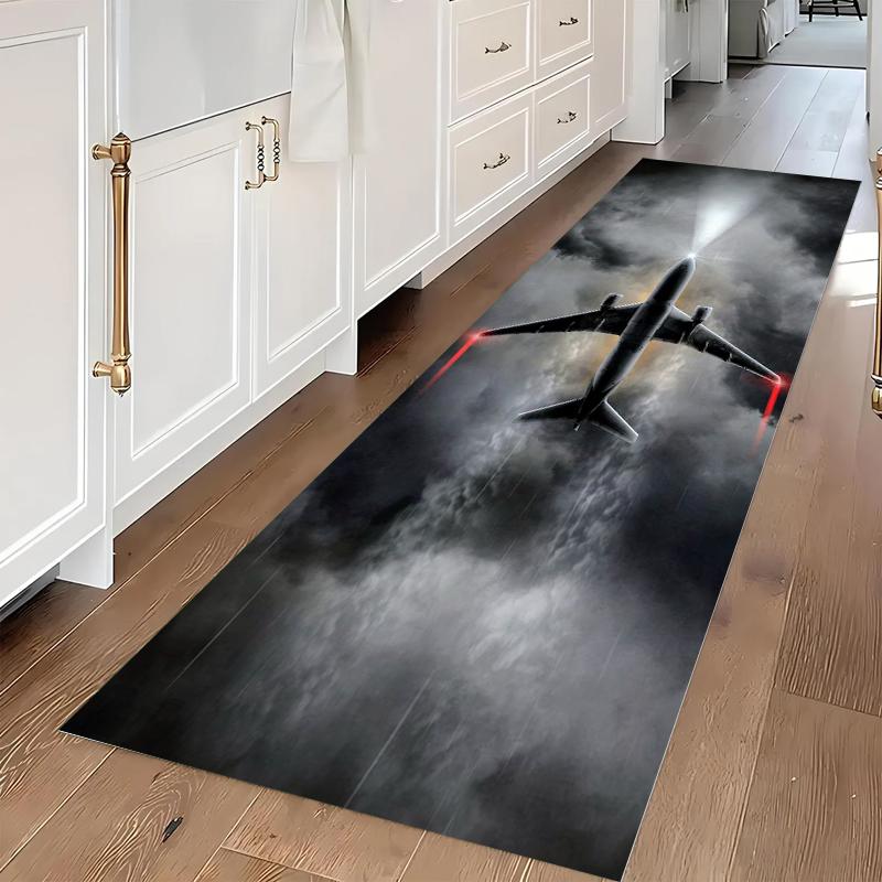 Modern Aviation Themed Runway Takeoff Runner Rug Anti-slip Soft Washable Carpet for Hallway Entryway Living Room Decor