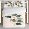 Pillowcase,Quilt Cover Three-Piece Set,Bedding,Light Peach Base Color,Exquisite Leaf Style,Golden Brown Branch Pattern,