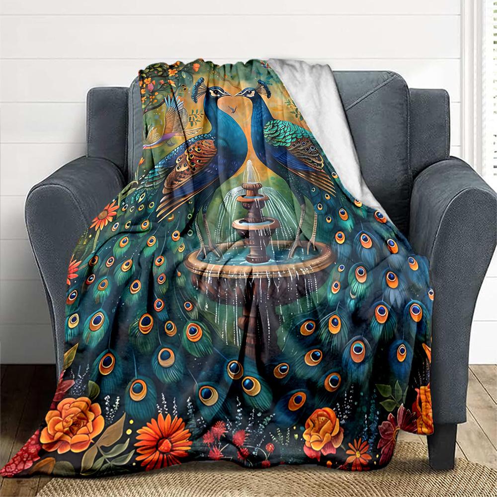 1PC Peacock Garden Fountain Blanket, Throw For Sofa, Bed, Travel, Printing Blanket With Soft And Warm Fabric yy250918161