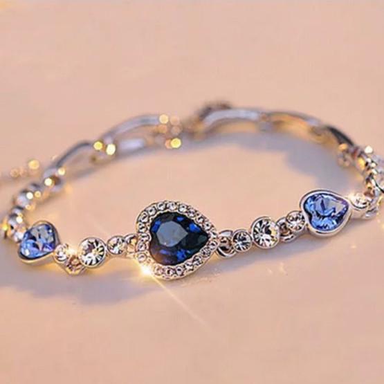 Ocean Heart Crystal Bracelet For Women With Silver Plating Fashion Jewelry Gift