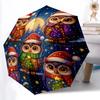 1pc Christmas Owls Automatic Open/close Umbrella, 8-Rib Sturdy Structure, Auto Folding/Opening, Portable Travel Umbrella for Women,171