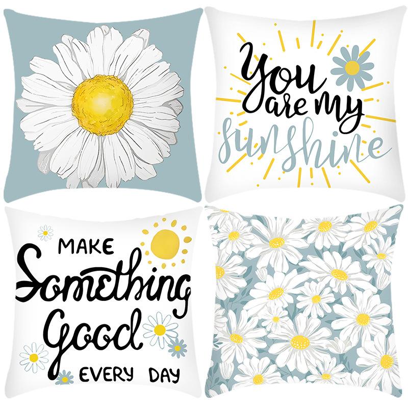 

New Green Plant Pillowcase White Small Daisy Letter Print Pillow Home Sofa Cushion Cover 45 * 45Cm pillowcase
