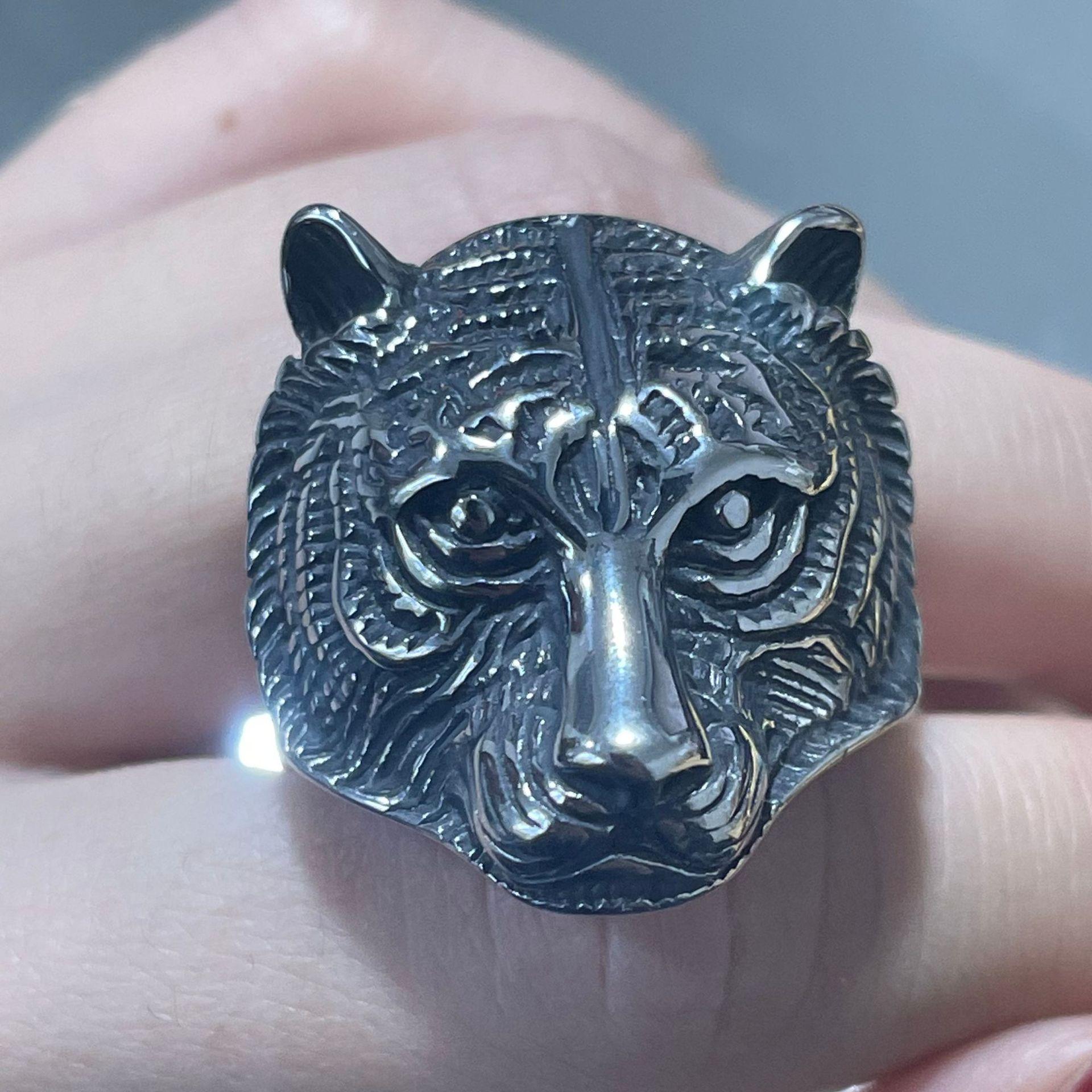 

Серебряное кольцо S925, персонализированное ретро-кольцо в форме животного, голова тигра, твердое мужское кольцо