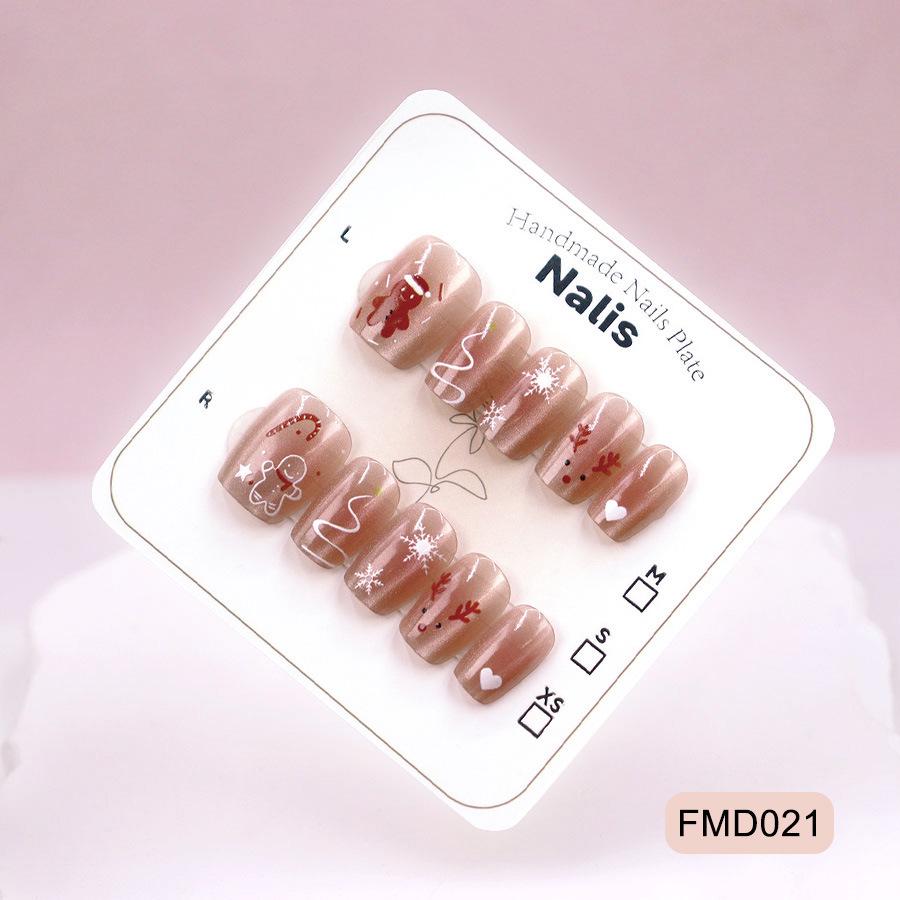 

Christmas Cat Eye Nail Tips: Cute Cartoon Reindeer, 10 Versatile Pieces. Small