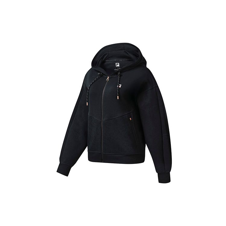 Fila Athletics Solid Loose Fit Sports Casual Long Sleeve Knit Hooded Jacket Women Jackets Deep-Black A11W241507F-BK