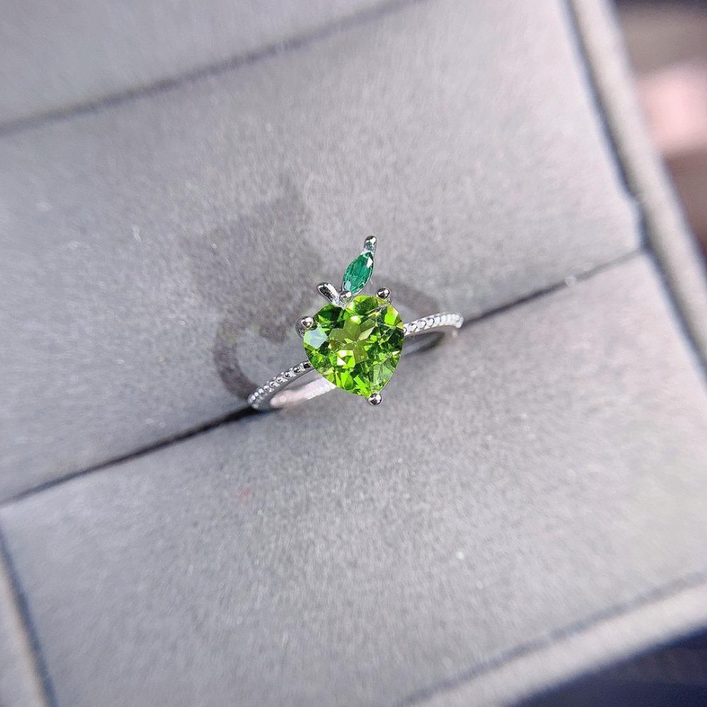 Natural Looking Peridot Open Ring with Heart Apple Design Trendy Women Accessories