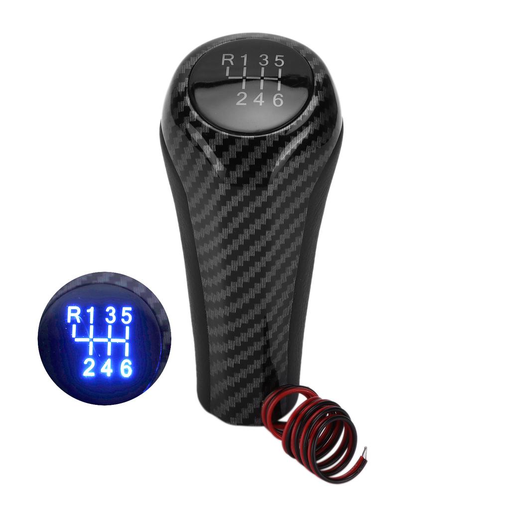 Car 6 Speed Gear Shift Knob Carbon Fiber Style with Light Replacement for 1 Series E81 E82 E87 E88 F20