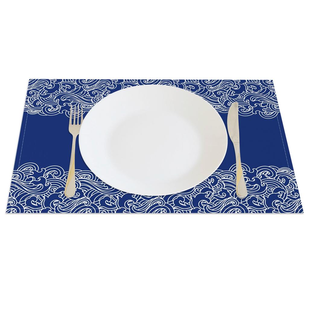 Chinese Blue White Cloud Table Mats Zen Style Cloud Motif Inspired Placemats Waterproof Heat Resistant Dining Decor for Kitchen