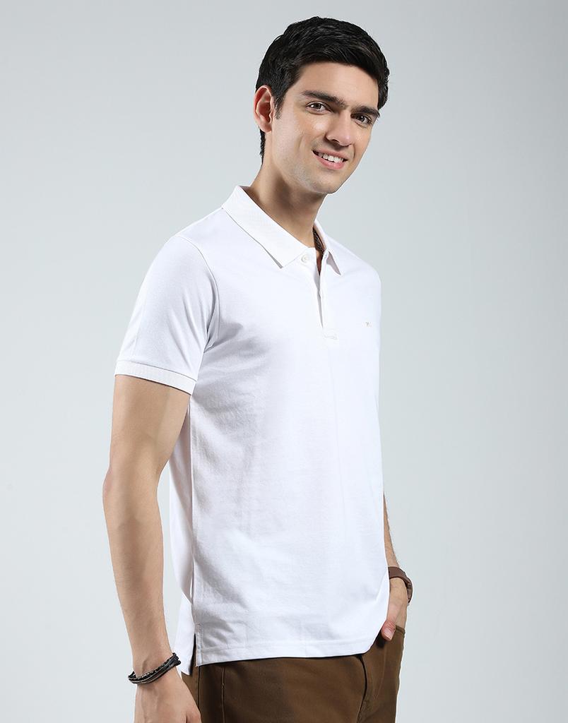 MONTE CARLO Mens Solid White Collar Neck Half Sleeve T-Shirt
