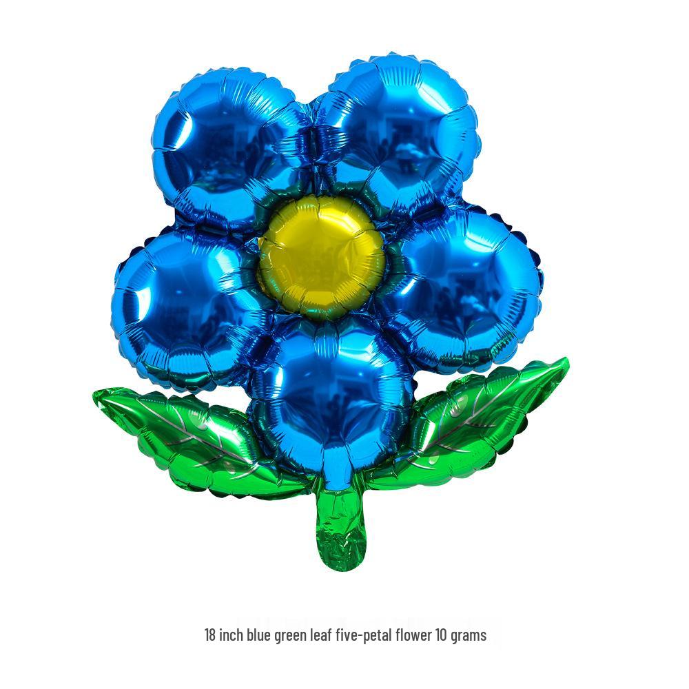 18" Green Five-Leaf Clover and Flower Aluminum Foil Balloon for Baby Birthday Decoration