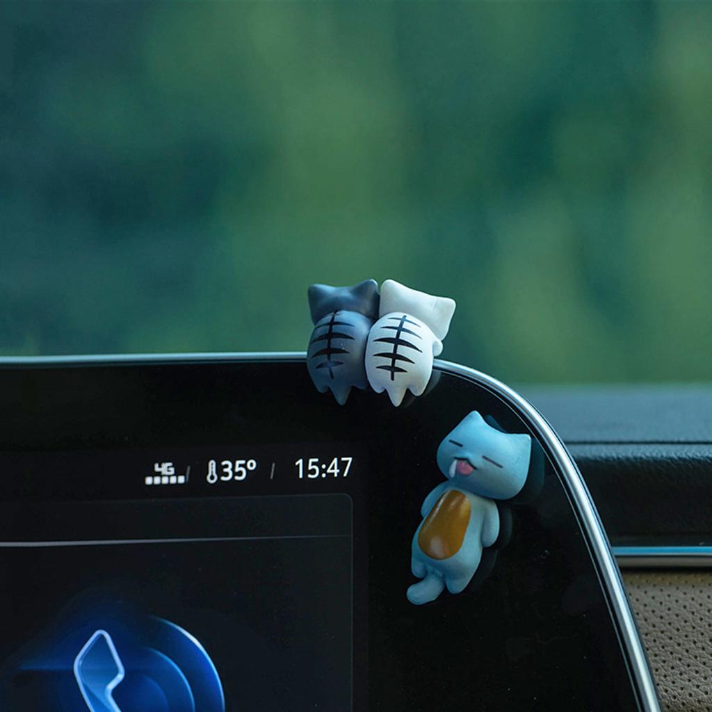 6pcs PVC Cartoon Cat Figurines for Car Dashboard, Plant Pots, and Screen Edge Decor