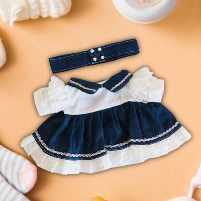 2x Fashion Dolls Denim Dress with Belt, Costume Accessories for 15inch Girl Thanksgiving Gifts