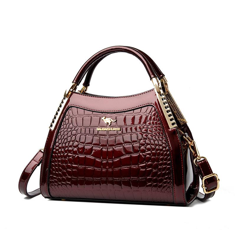 Women's Bag Patent Leather Crocodile Pattern Single-shoulder Bag Women's Large-capacity Crossbody Handbag