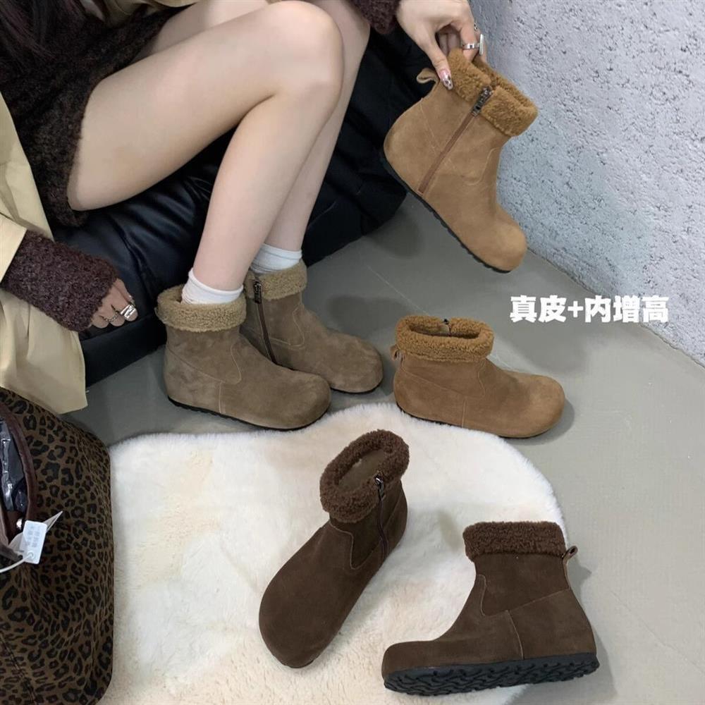 2025 autumn and winter new thickened velvet inner fluffy short boots autumn and winter new warm side zipper boots cotton boots