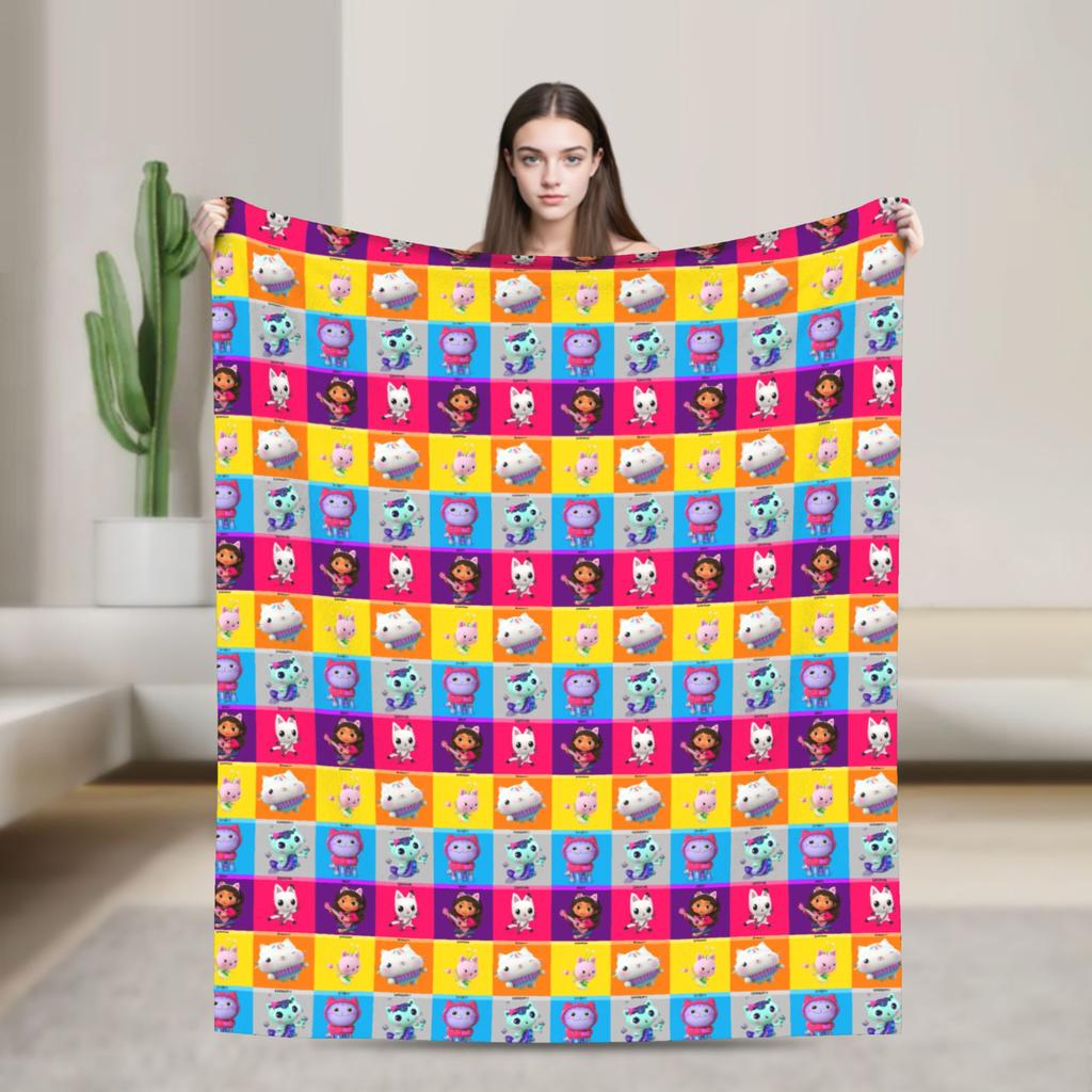 Cartoon Cute Gabby Dollhouse Blanket Cover  Fleece Throw Blankets Summer Air Conditioning Decoration Soft Warm Bedspread