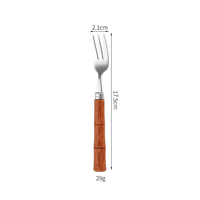 304 Stainless Steel Bamboo Joint Cutlery Set: Wood Handle Knife, Fork & Spoon - Stylish Western Dessert & Fruit Utensils