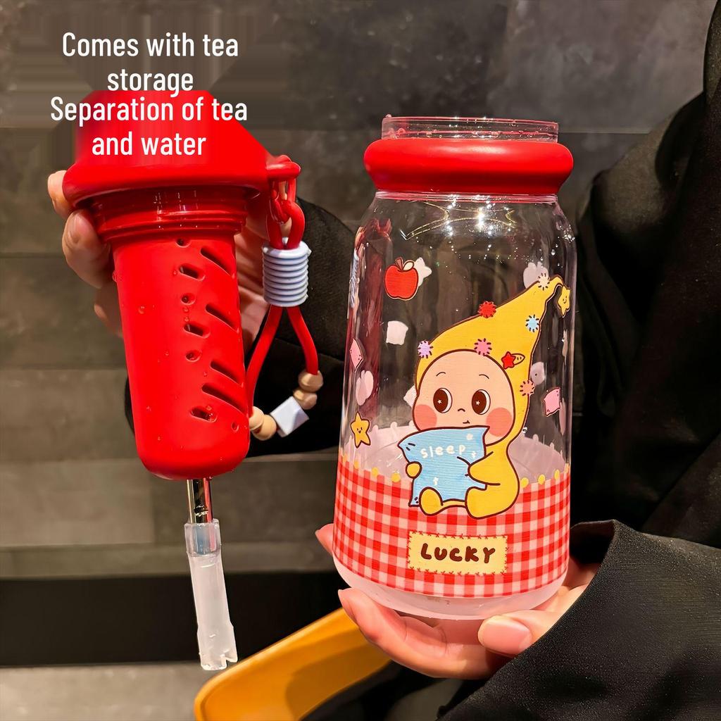 Summer Star Straw Cup: Cute Cartoon Design, Portable Tea Infuser, High-Quality Plastic for Girls
