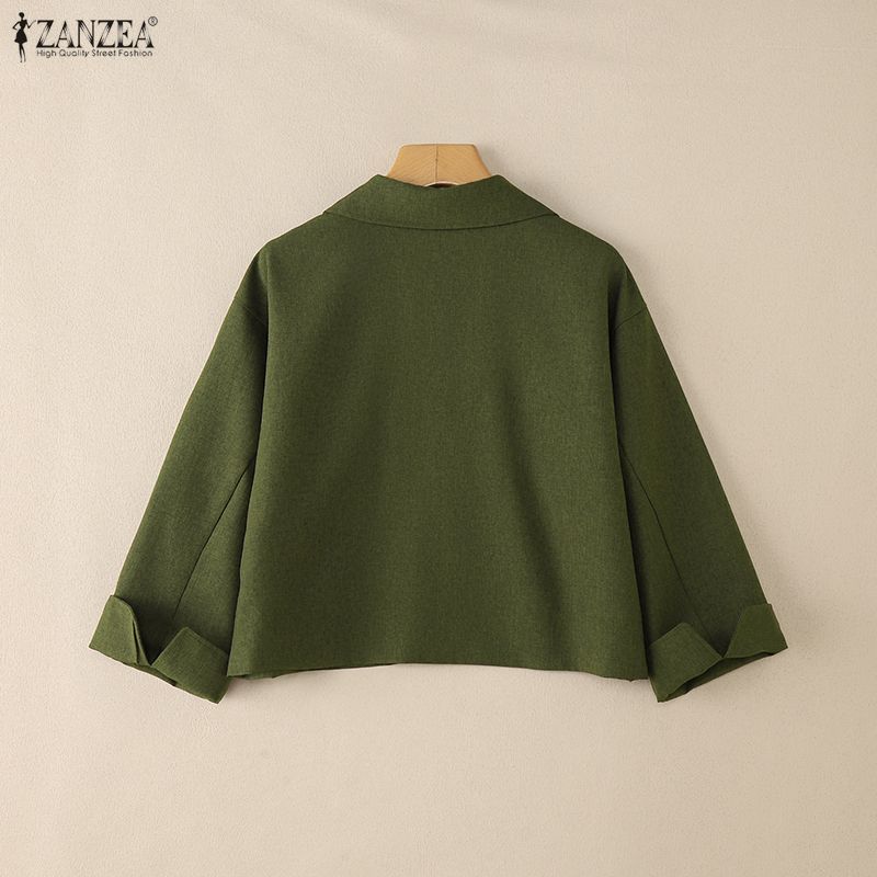 ZANZEA Women Casual Turn Down Collar Loose Long Sleeve Blouse