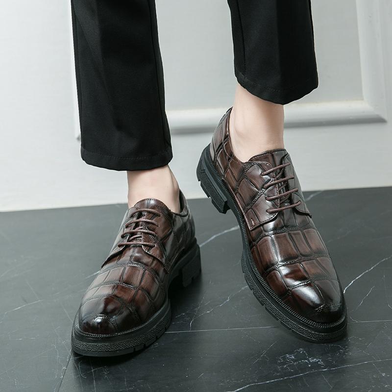FashionLeather Men Dress Shoes Outdoor Formal Office Business Wedding Dress Shoes Fashion Crocodile Patterned Lace-Up Men Oxfords Shoes