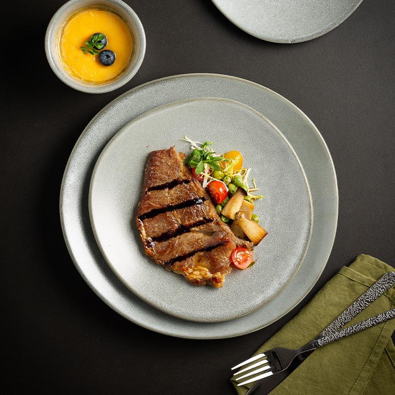 Japanese Special-Shaped Steak Plate Ceramic Western Plate Household Retro Dish Plate Ins Light Food Plate Hot Pot Personalized Tableware
