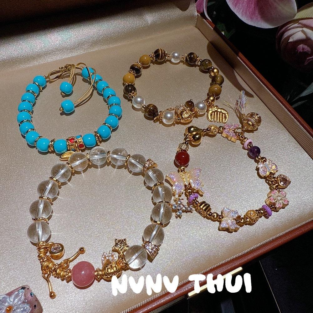 Ancient Silk Enamel Butterfly Drop Glaze Bracelet, New Chinese Style, White Asai Crystal Entanglement Bracelet, Tiger Eye