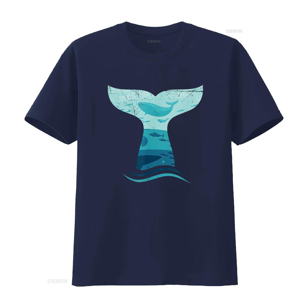 Womens Whale Tail In Waves Orca Killer Ocean Design T Shirt vintage Washed Stylish Slightly streetwear Top For Everyday Wear