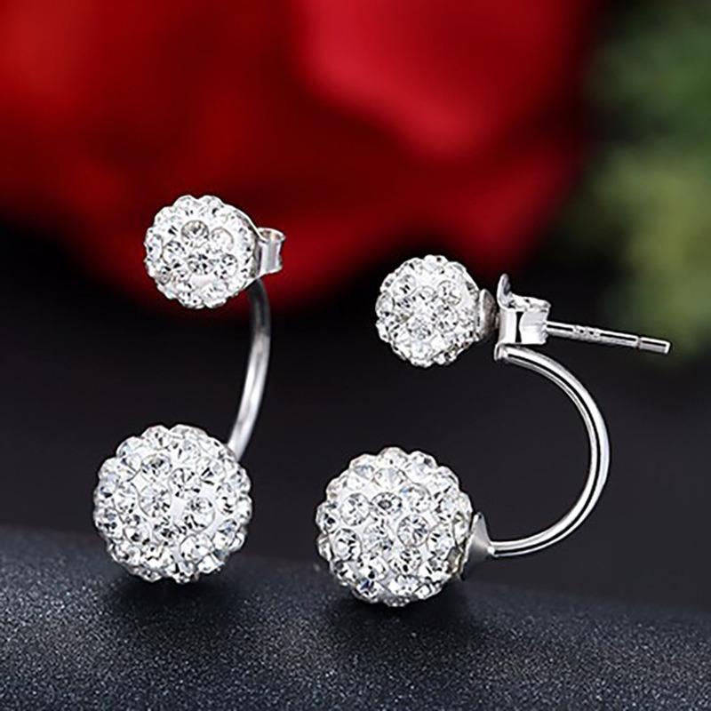 Korean Crystal Ball Stud Earrings For Women Trendy Micro Paved CZ Stone Earrings Wedding Party  Accessories Drop Shipping