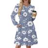 Women's Long Sleeve Pleated Round Neck Floral Print Casual Dress With Pockets