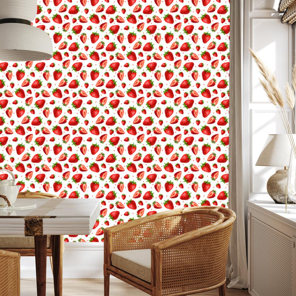 Strawberry Wallpaper White and Coral for Living Room and Bedroom 50x1000