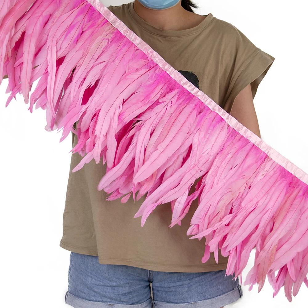 2Meters 25-30CM Rooster Tail Feather Tassel Trim for Wedding Party Dress Handicraft Accessory Cock Plumes Ribbon Chicken Feather