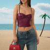 Summer new sexy slim crop PU leather European and American camisole for women