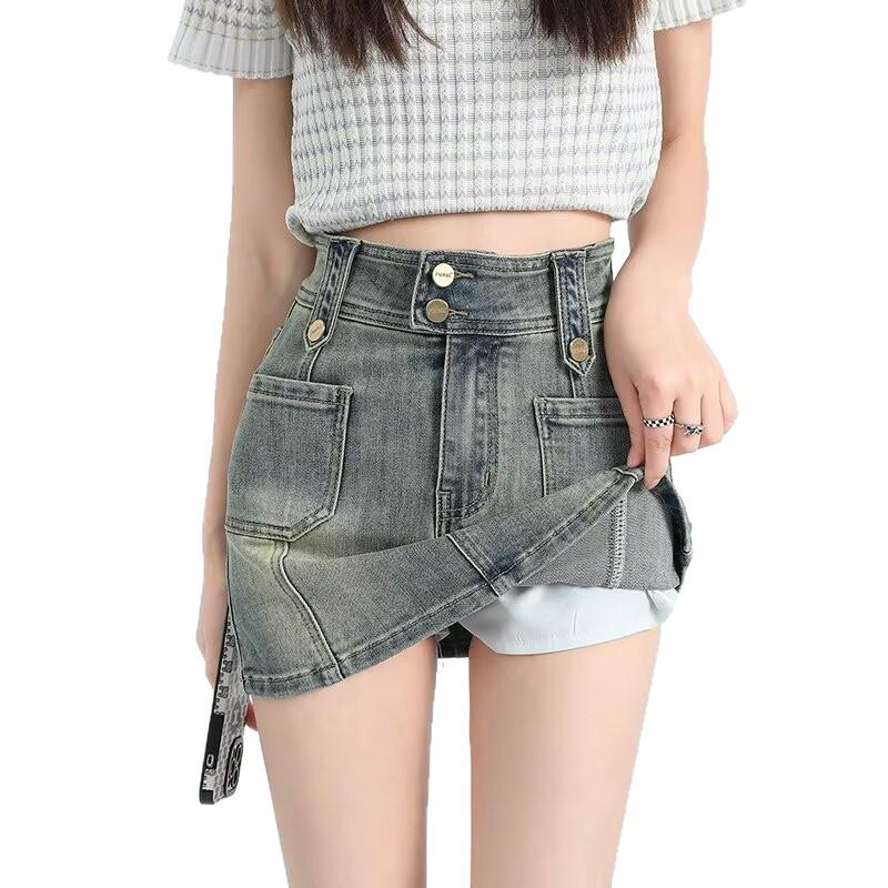 American Retro High Waist Denim Pencil Skirt - Plus Size, Summer A-line, Hip-Hugging, for Women