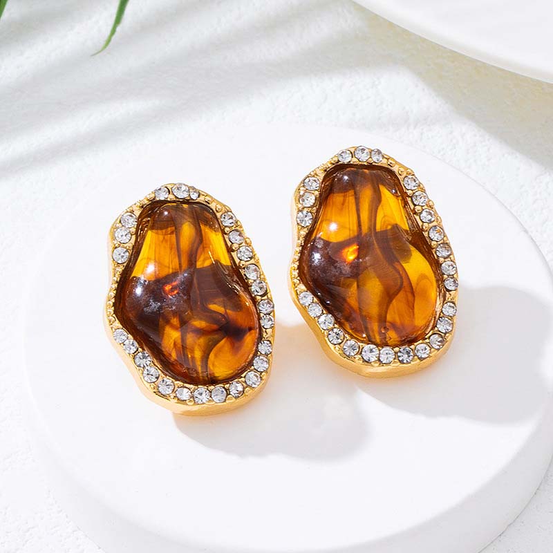 Vintage Colorful Resin Drip Oil Stud Earrings for Women Girls Fashion Crystal Irregular Geometric Earrings Jewelry Accessories