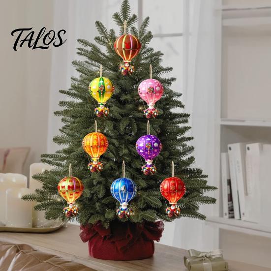 Christmas Tree Decor for Parties 12Pcs Hot Air Balloon Wooden Ornaments, 2D Flat Santa Hanging Pendant, Seasonal Windows Colorful Rainbow Wood Slices